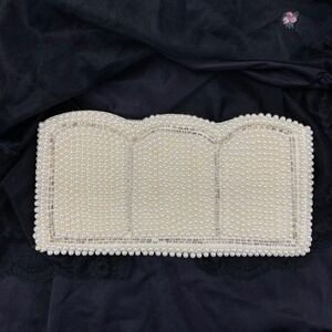 Vintage Made Japan Faux Pearl Beaded Clutch Bag Cream‎ Scalloped Formal Wedding